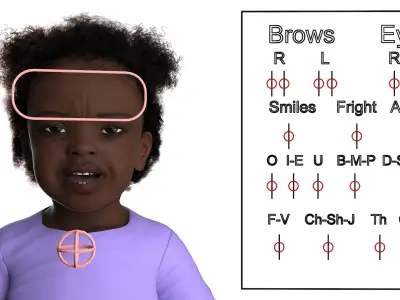 One Year Old Black Girl in Bodysuit Fur Rigged 3D model