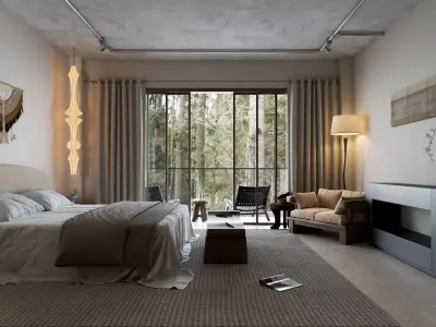 Wabi-sabi bedroom interior 3D model