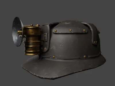 Mining helmet with carbide lamp Low-poly 3D model