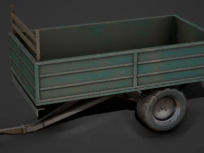 Old Tractor Trailer Low Poly Mobile Ready Low-poly 3D model