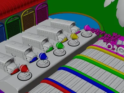 Tractor Vehicle Attacked by School bus using soccer ball 3D model