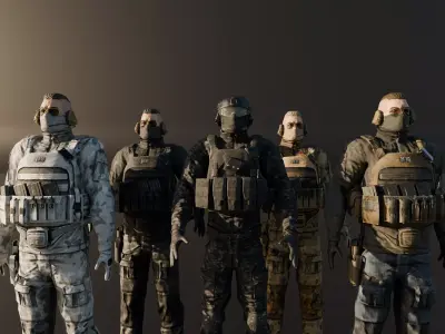 PBR Rigged Game Ready Military Characters Low-poly 3D model