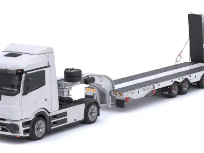 Electric Truck with Low Loader Trailer Dirty 3D model