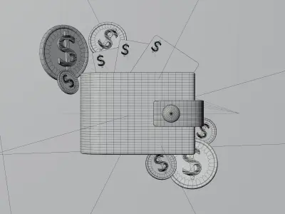 3D Illustration wallet with dollar money 3D model