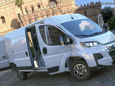 White Fiat Ducato 2025 Medium Van Rigged 3D model
