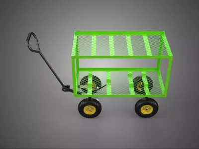 DUAL TWO TIER RACK TRAY DECK MESH TROLLEY WAGON CART GARDEN YARD 3D model