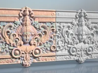 Low poly Indian Temple Walls B - 240612 Low-poly 3D model