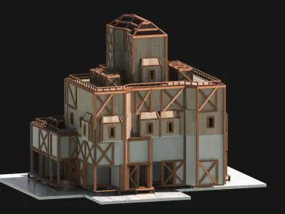 Medieval Low Poly Building Castle Wooden Village Stone House 24 Low-poly 3D model