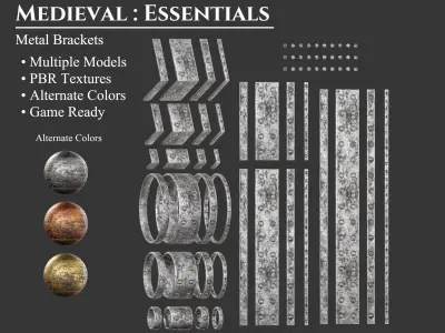 Medieval Collection Essentials Metal Brackets and Chains 3D Model Pack
