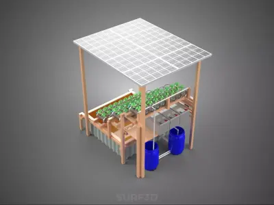 SOLAR PANEL POWERED IOT HYDROPONIC PLANT BOTTLE CONTAINER POND 3D model