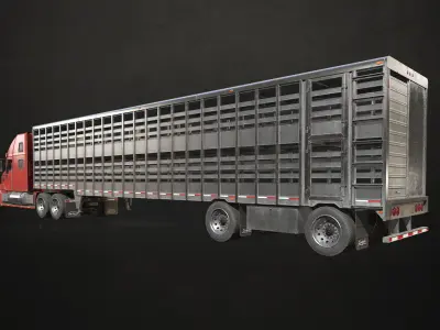 Semi Truck Livestock Trailer Low-poly 3D model