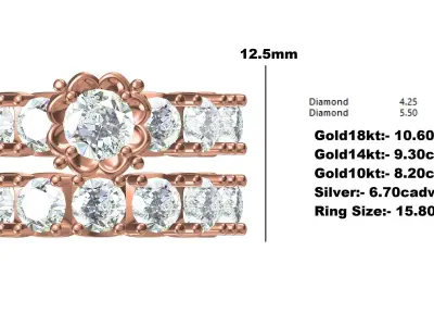 Antique Vintage Engagement Ring With Eternity Band 3D print model