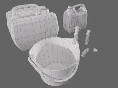 Canisters gas can and bucket Free low-poly 3D model