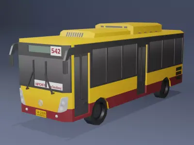 Yellow Thai bus Low poly v04 Low-poly 3D model