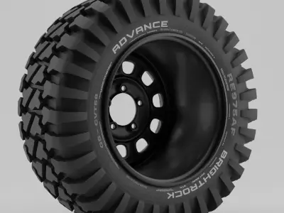 Offroad Tire and Rim Low-poly 3D model