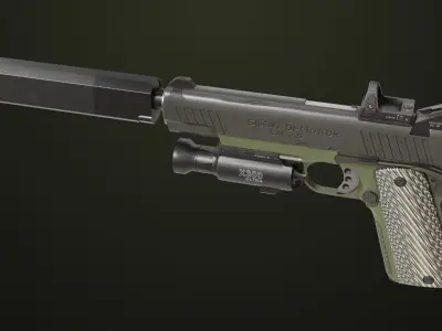 Pistol 07 Green Generic All PBR UE Textures Low-poly 3D model