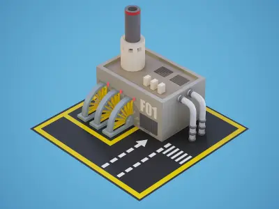 Set of 2 factories with textures Low-poly 3D model