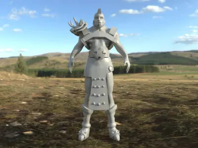Warrior statue in middle of field 3D model