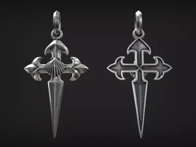 Camino De Santiago Cross of Saint James with Sea Shell Amulet 3D print model