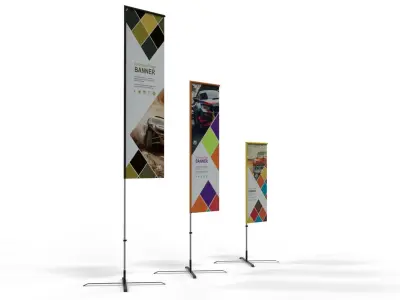 Straight Advertising Flag - 3 Heights Set  3D model