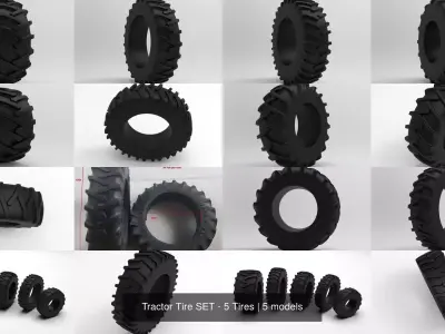 Tractor Tire SET - 5 Tires 3D Model Pack