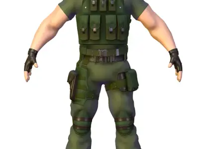High Poly Man Soldier in Green Armor Camouflage Low-poly 3D model
