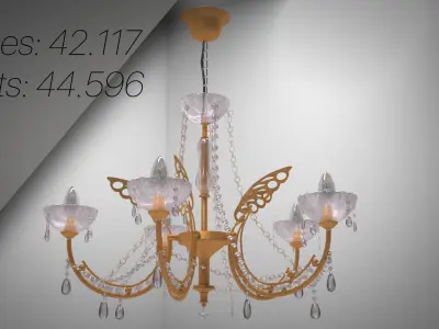gold and crystal chandelier 3D model