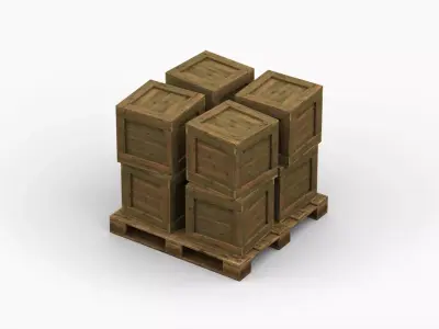 Stack of Wooden Crates on Cargo Pallet Low-poly 3D model