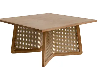 Square Coffee Table With Wooden Top And Rattan Base Low-poly 3D model