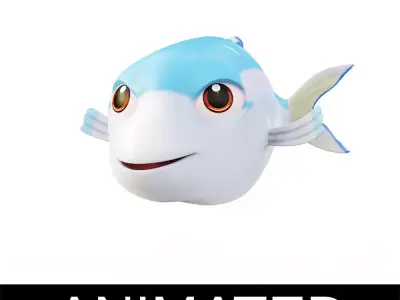 Gold stripe Sardinella Fish Cartoon Animated Low-poly 3D model