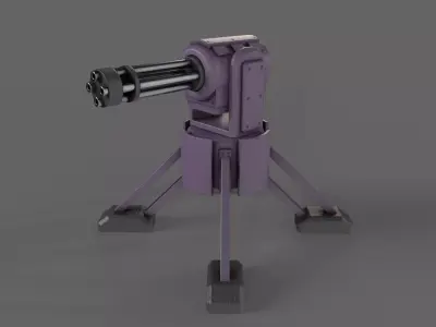 PBR Turret Gun 04 Purple Low-poly 3D model