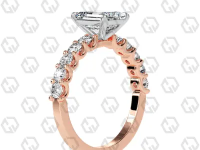 Ring 93 Emerald Shape prong set round on shank with Gems 3D print model