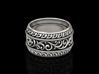 Antique floral carving eternity band ring 3D print model