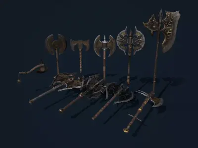 Axe Fantasy Game 3d model Low-poly 3D collections 3D Model Pack