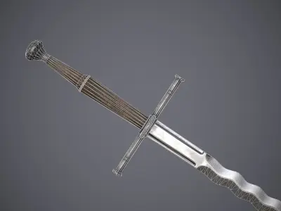 Flamberge sword Low-poly 3D model