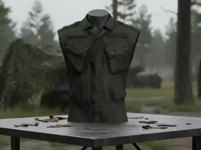 Military Sleeveless Combat Shirt Olive - Game Ready Low-poly 3D model