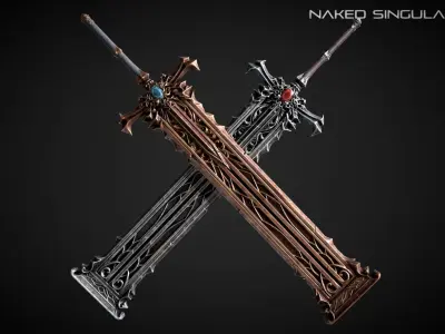 Rusty Bronze Medieval dark fantasy Sword Low-poly 3D model
