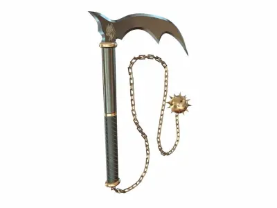 Kusarigama scythe with chain Low-poly 3D model