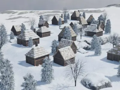 Snowy Mountain Village 3D model 5