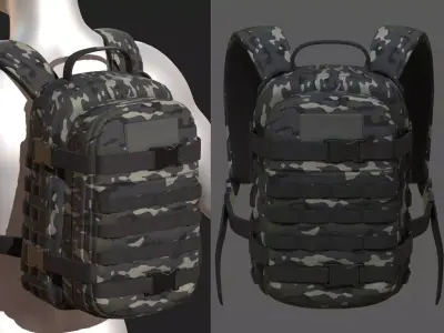 Backpack military combat bag baggage Black  Low-poly 3D model