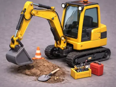 Mini Excavator Construction Vehicle - Stylized PBR 3D Model Low-poly 3D model