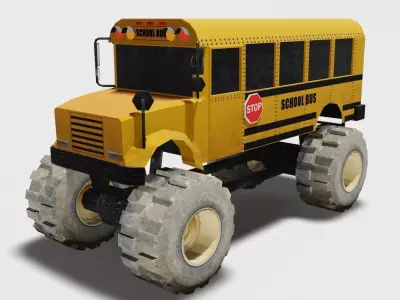 School bus monster truck Low-poly 3D model