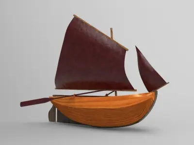 Game ready Wooden Sailing boat Low-poly 3D model Free low-poly 3D model
