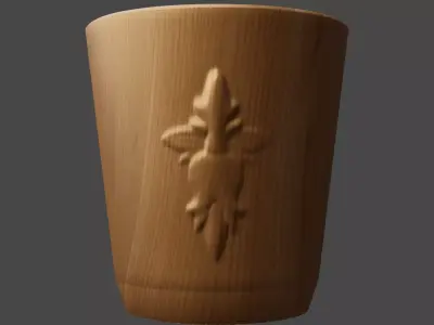 Wooden cup with ornament decoration carve on body Free low-poly 3D model