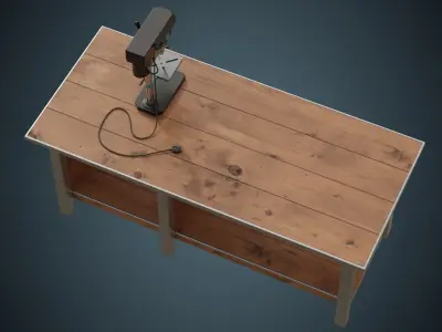 Drill Press And Workbench 1A Low-poly 3D model