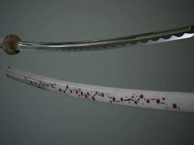 Katana Sakura - model and textures  Low-poly 3D model
