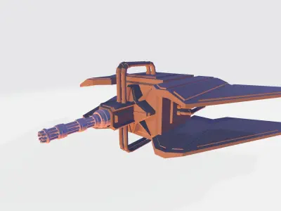 Cube spaceship with minigun  Low-poly 3D model