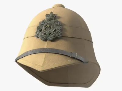 Used Victorian British Army Helmet Beige 24th Regiment Badge 3D model