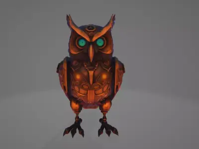 Mechanical Owl Sentinel Steampunk Guardian Low-poly 3D model