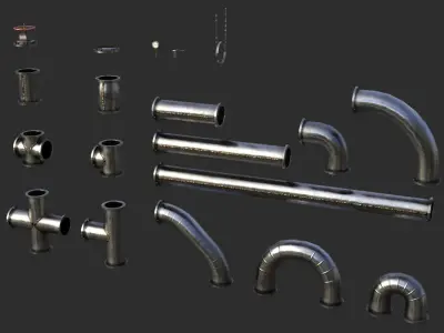 Clean Metal Pipes Low-poly 3D model